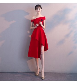 晚裝禮服一字肩不規則下襬裙