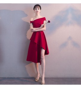 晚裝禮服一字肩不規則下襬裙