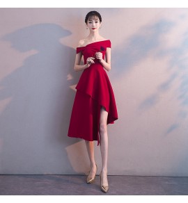 晚裝禮服一字肩不規則下襬裙