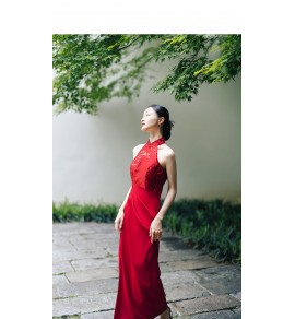 少女禮服裙掛脖露肩長裙