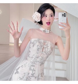 晚裝禮服裙抹胸新娘敬酒服長裙