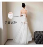 女裝禮服裙掛脖露背網紗下襬裙