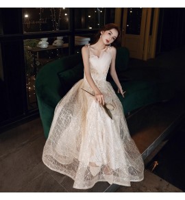 晚裝禮服香檳色吊帶露背長裙