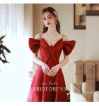 少女禮服裙V領蝴蝶結長裙