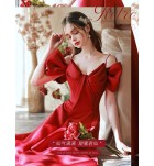 少女禮服裙V領蝴蝶結長裙