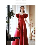 少女禮服裙V領蝴蝶結長裙