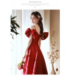少女禮服裙V領蝴蝶結長裙