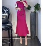 女裝連身裙圓領短袖中長裙