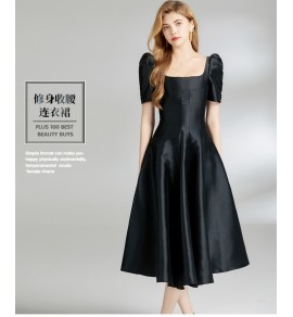 女裝連身裙方領泡泡袖中長裙