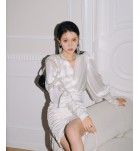 少女連身裙V領泡泡袖禮服裙