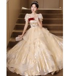 女裝禮服裙方領泡泡袖長裙