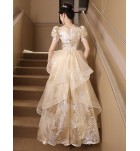 女裝禮服裙方領泡泡袖長裙