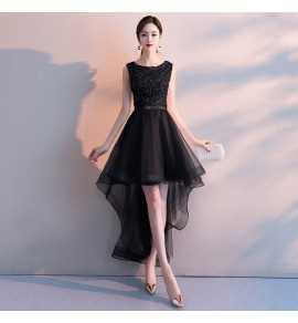 女裝禮服裙圓領無袖前短後長裙