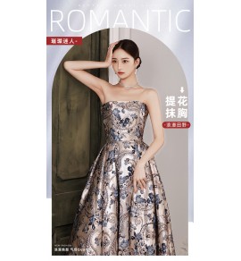 晚裝禮服抹胸小拖尾長裙