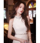 少女連身裙掛脖無袖禮服裙