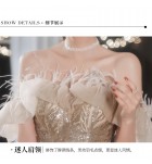 晚裝禮服裙一字肩羽毛荷葉邊長裙