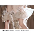 晚裝禮服裙一字肩羽毛荷葉邊長裙