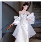 晚裝禮服新娘婚紗緞面魚尾長裙