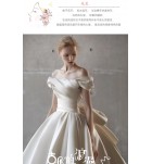 新娘婚纱禮服裙一字肩褶皺長裙