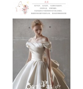 新娘婚纱禮服裙一字肩褶皺長裙