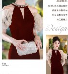 少女禮服裙珍珠掛脖泡泡袖長裙