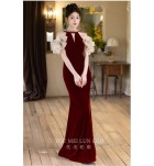 少女禮服裙珍珠掛脖泡泡袖長裙