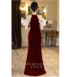少女禮服裙珍珠掛脖泡泡袖長裙