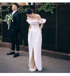 晚裝禮服裙一字肩露背開叉長裙