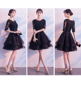 少女禮服裙圓領蕾絲中袖短裙