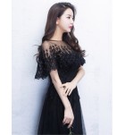 少女禮服裙透視網紗圓領長裙