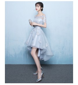 少女禮服裙一字肩短袖前短後長裙
