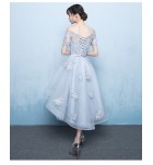 少女禮服裙一字肩短袖前短後長裙