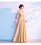 晚裝禮服裙蕾絲花邊V領長裙