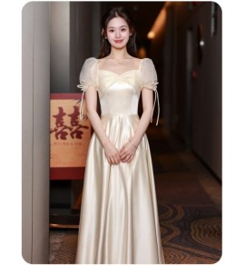 少女禮服裙香檳色緞面長裙