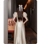 少女禮服裙香檳色緞面長裙