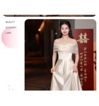 少女禮服裙香檳色緞面長裙