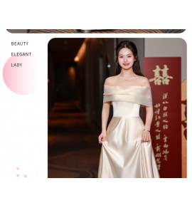 少女禮服裙香檳色緞面長裙