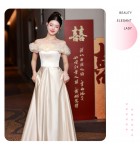 少女禮服裙香檳色緞面長裙