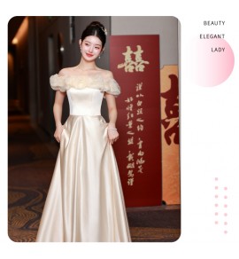 少女禮服裙香檳色緞面長裙