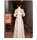 少女禮服裙香檳色緞面長裙