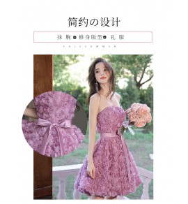 少女禮服裙抹胸立體花朵短裙