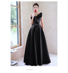 晚裝禮服裙單肩露背蝴蝶結長裙