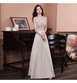 女裝禮服裙深V領無袖露背長裙