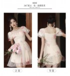 少女禮服裙方領泡泡袖短裙