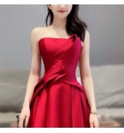 晚裝禮服裙性感抹胸收腰不規則長裙