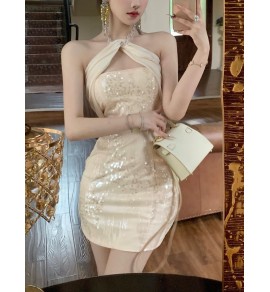 少女連身裙掛脖抹胸短裙