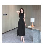 少女連身裙掛脖露肩開叉中長裙