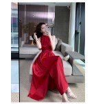 少女連身裙掛脖露肩開叉中長裙
