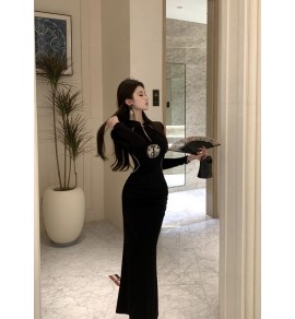 女裝連身裙立領長袖長裙