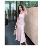 少女連身裙緞面吊帶立體花朵禮服裙